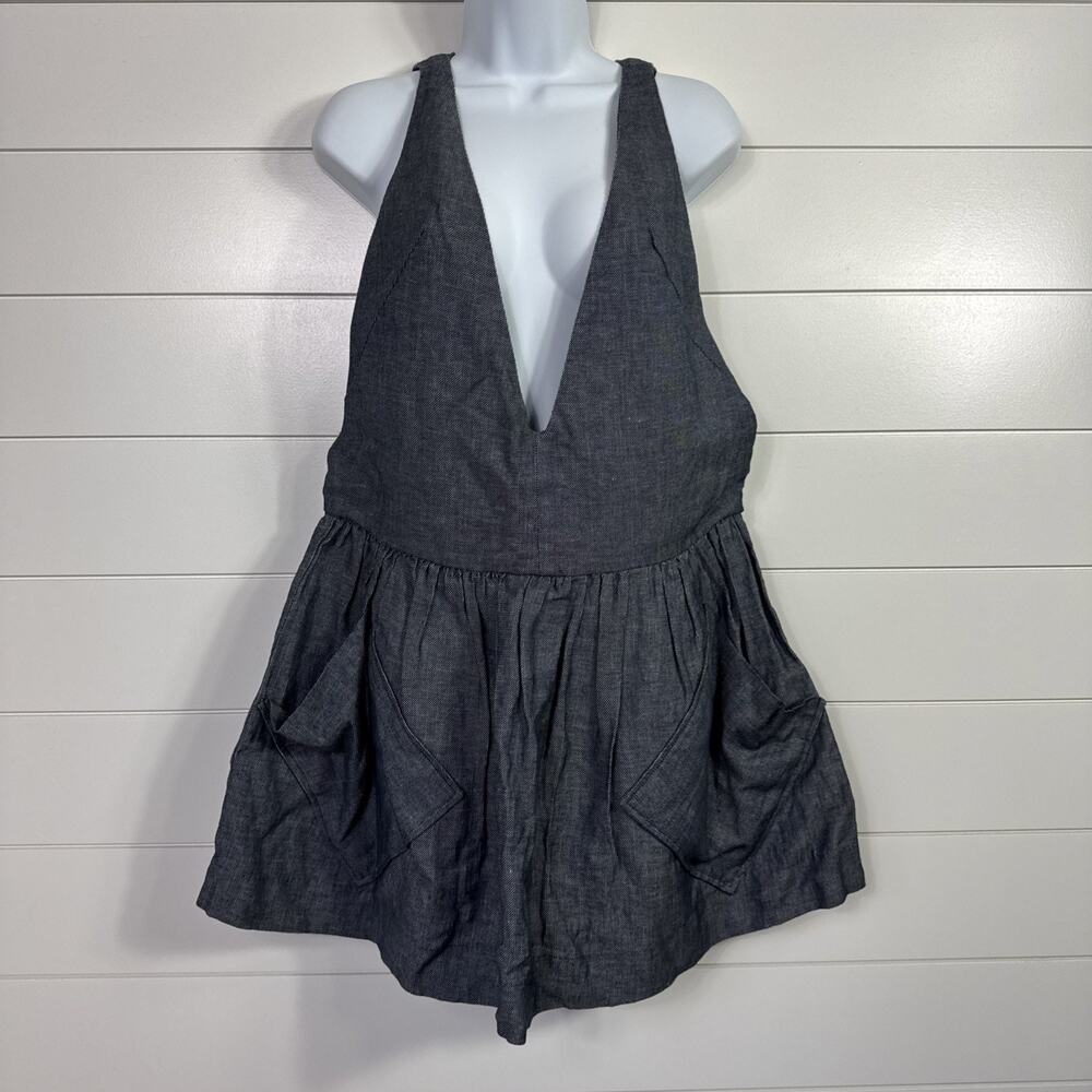 MILLY Deep V Pocket Dress Sleeveless Denim Blue sz P (size XS)